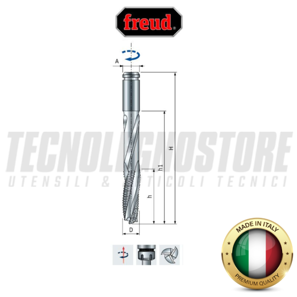 Punta PI06MDCC3 a taglienti elicoidali per sedi di serrature FREUD (Ø 16)