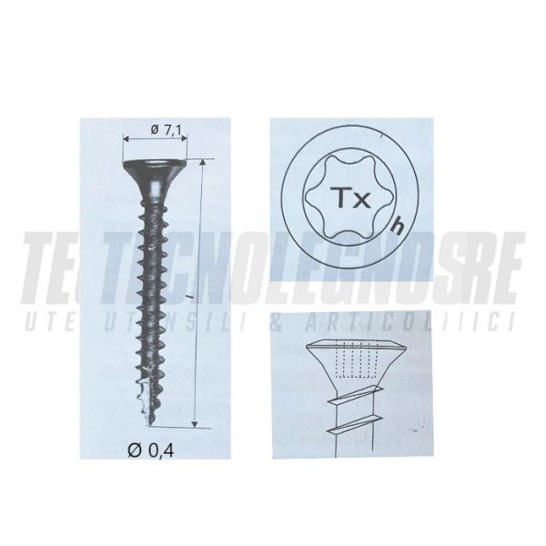 VITI AUTOFORANTI PER FERRAMENTA FINESTRE - TESTA SVASATA-RIDOTTA TX20 FILET-PARZIALE ZB 4x35 ( 1000 PZ )