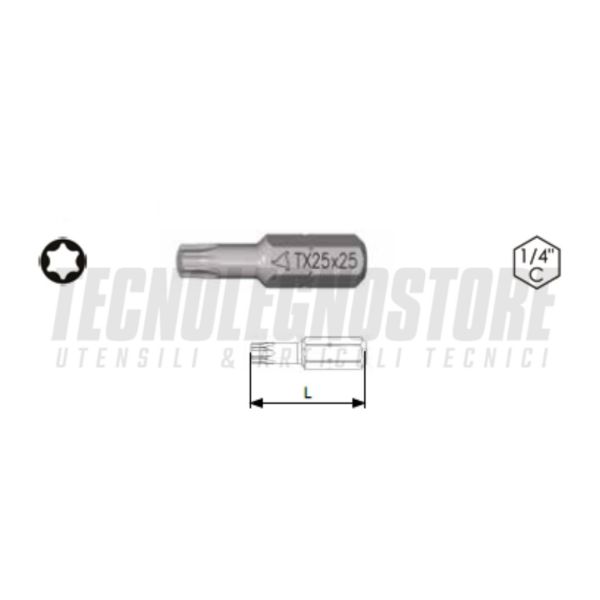 INSERTI TORX  TX10-TX15-TX20-TX25 TX30 TX40 TX45 TX50 LUNGHEZZA 25-MM ATT. 1/4"