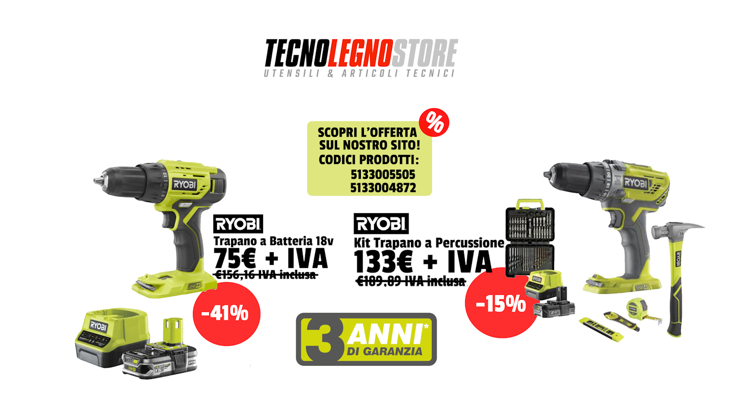 Offerte Imperdibili su Utensili Ryobi per la Lavorazione del Legno! Risparmia fino al 41%!